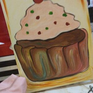 Cupcake Canvas Art with Brown and Cream Accents